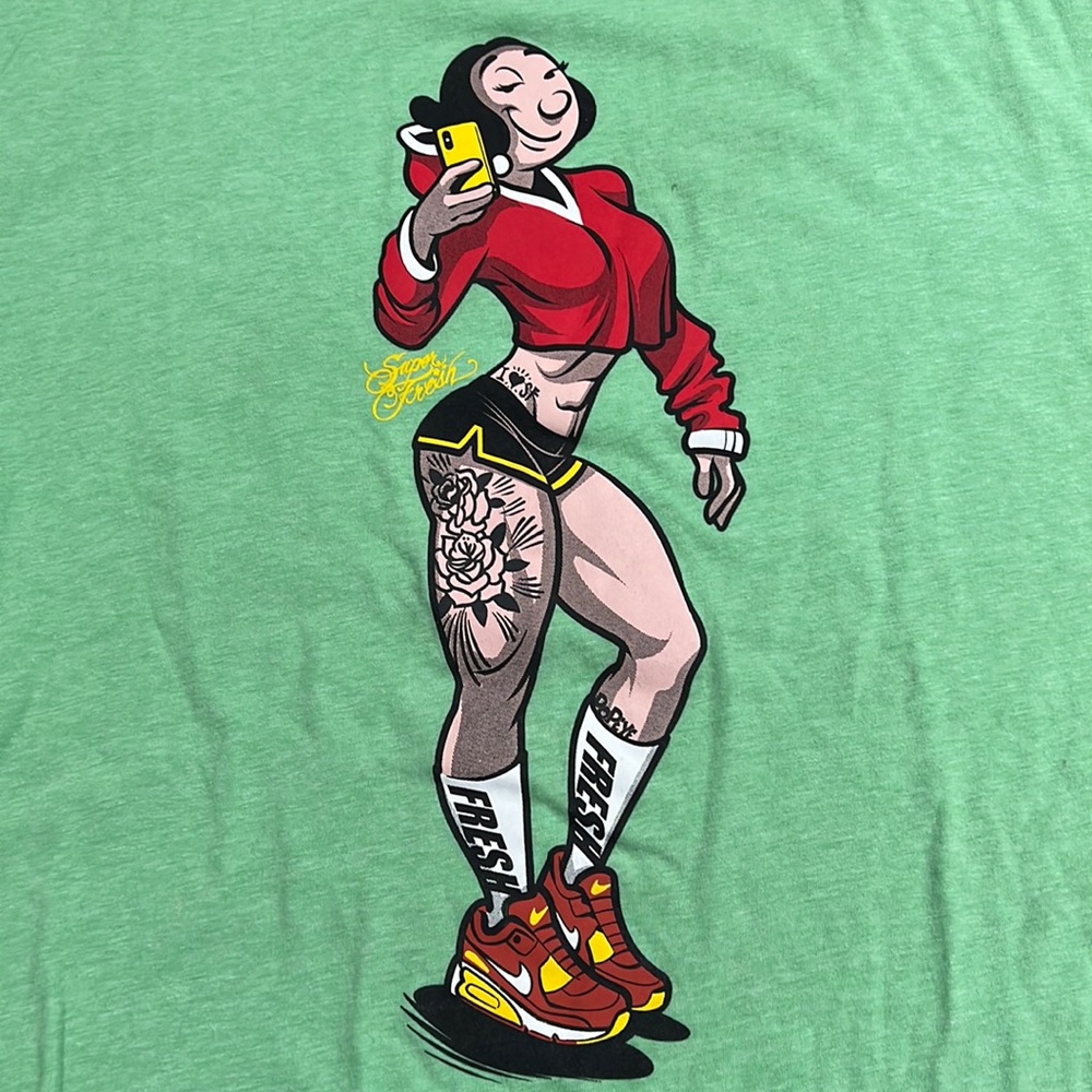 Superfresh Olive Oyl Popeye t-shirt super Fresh XL Mint Green oil